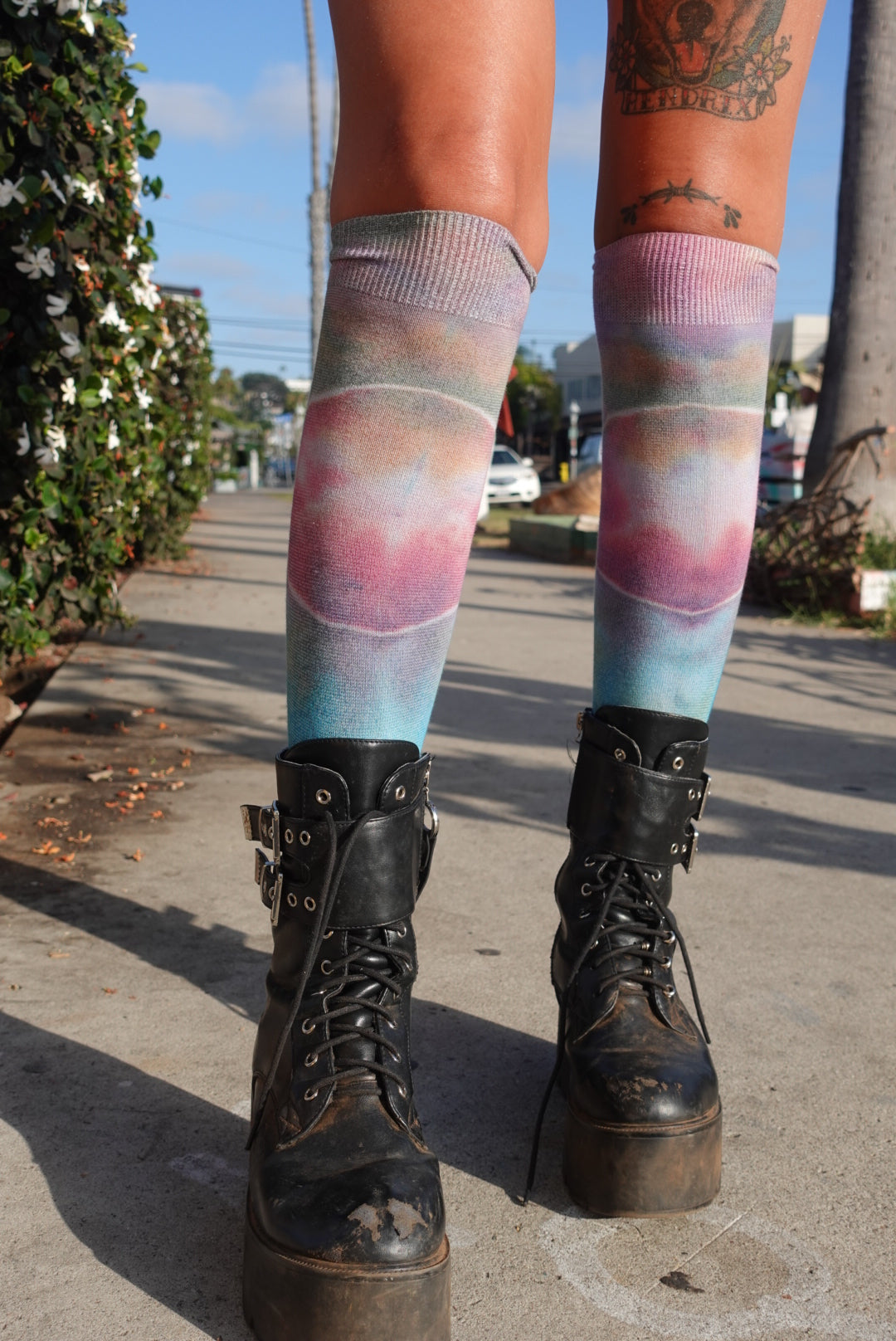 small long sleeve earth tones romper & thigh high socks