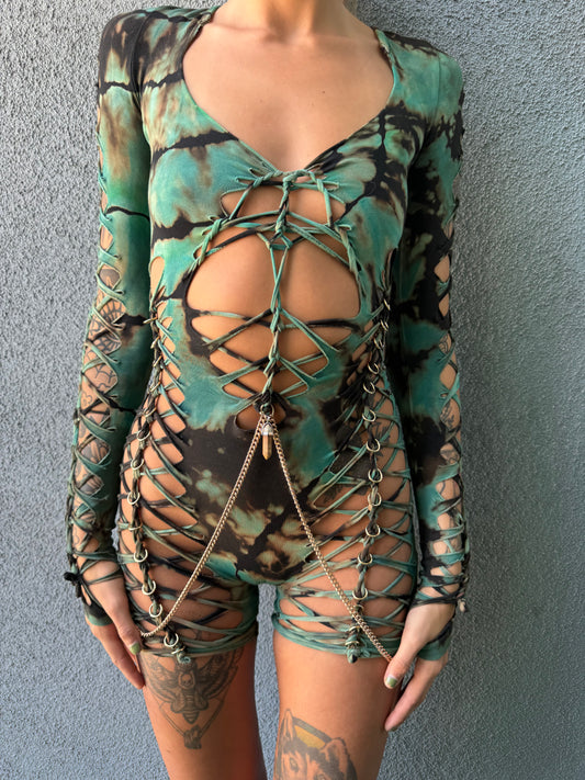 ‘forest fairy’ made to order long sleeve reverse dyed romper